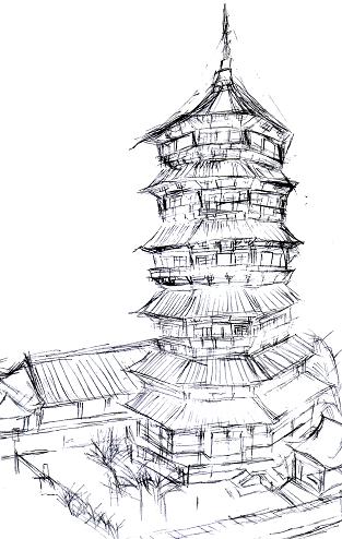 应县木塔结构剖面草图